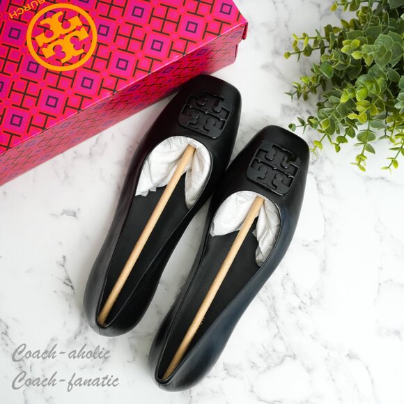 NIB Tory Burch Georgia Leather Ballet Flats in Black - Picture 1 of 10
